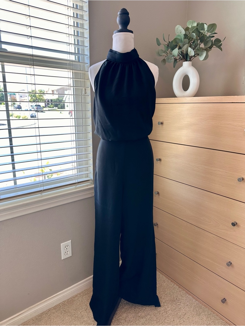 eva mendes for New York & Company Black Halter Wide-Leg Jumpsuit